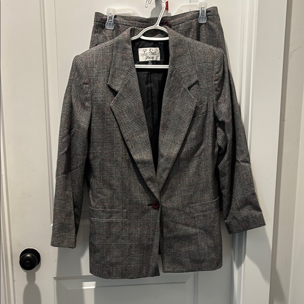 Gray Plaid Blazer and Pants Set